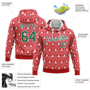 Custom Stitched Red Kelly Green-White 3D Christmas Trees Sports Pullover Sweatshirt Hoodie