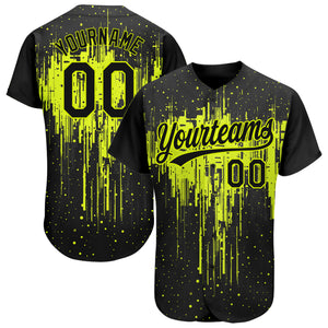 Custom Neon Green Black 3D Pattern Design Dripping Splatter Art Authentic Baseball Jersey