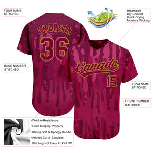 Custom Crimson Crimson-Old Gold 3D Pattern Design Authentic Baseball Jersey