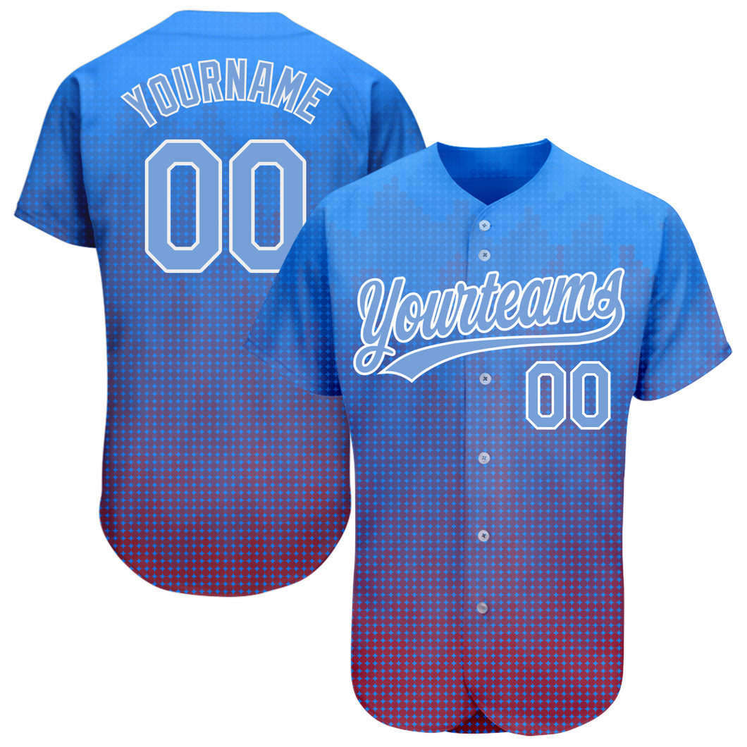 Custom Royal Light Blue Red 3D Pattern Design Authentic Baseball