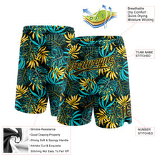 Load image into Gallery viewer, Custom Black Yellow 3D Pattern Tropical Plants Authentic Basketball Shorts
