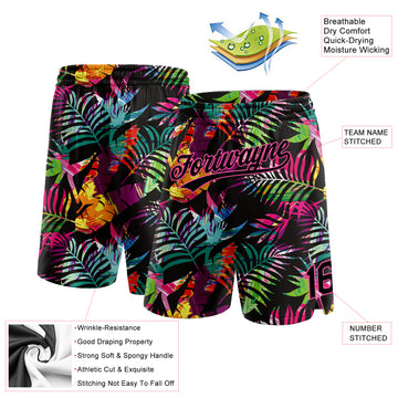 Custom Black Pink 3D Pattern Tropical Palm Leaves Authentic Basketball Shorts