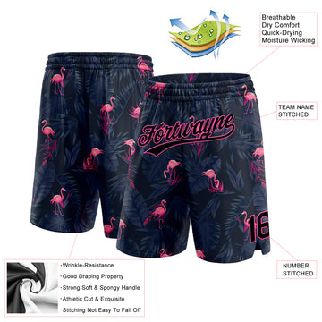 Custom Black Pink 3D Pattern Flamingo Authentic Basketball Shorts