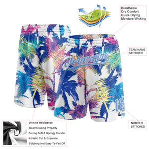 Custom White Light Blue 3D Pattern Hawaii Palm Trees Authentic Basketball Shorts