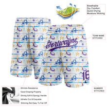 Load image into Gallery viewer, Custom White Purple 3D Pattern Starfishs And Sea Wave Authentic Basketball Shorts
