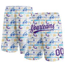 Load image into Gallery viewer, Custom White Purple 3D Pattern Starfishs And Sea Wave Authentic Basketball Shorts
