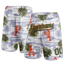 Load image into Gallery viewer, Custom White Kelly Green-Orange 3D Pattern Tropical Beach Hawaii Palm Trees Authentic Basketball Shorts
