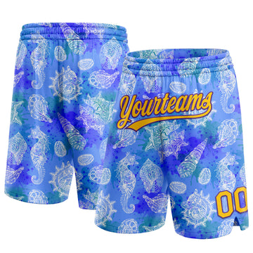 Custom Royal Yellow-Purple 3D Pattern Conch And Seahorse Authentic Basketball Shorts