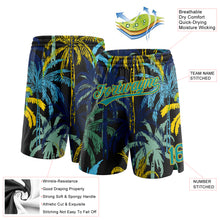 Load image into Gallery viewer, Custom Black Teal-Yellow 3D Pattern Hawaii Palm Trees Authentic Basketball Shorts
