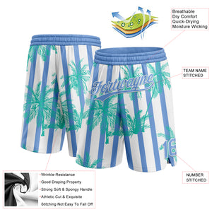 Custom White Light Blue 3D Pattern Hawaii Palm Trees Argentina Authentic Basketball Shorts