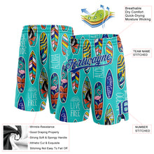 Load image into Gallery viewer, Custom Aqua Royal-White 3D Pattern Tropical Hawaii Palm Leaves Beach Surfing Authentic Basketball Shorts
