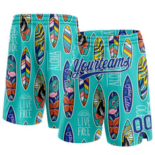 Load image into Gallery viewer, Custom Aqua Royal-White 3D Pattern Tropical Hawaii Palm Leaves Beach Surfing Authentic Basketball Shorts
