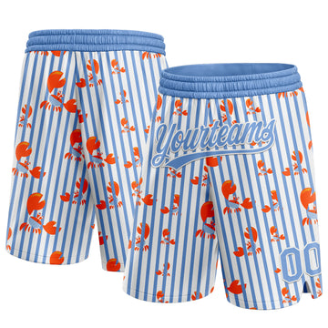 Custom Light Blue White 3D Pattern Crab Argentina Authentic Basketball Shorts