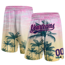 Load image into Gallery viewer, Custom Pink Navy 3D Pattern Hawaii Palm Trees Authentic Basketball Shorts
