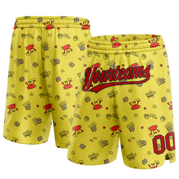 Custom Yellow Red-Black 3D Pattern Crabs And Shells Authentic Basketball Shorts