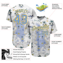 Load image into Gallery viewer, Custom White Light Blue-Yellow 3D Pattern Design Beach Hawaii Palm Trees And Island Authentic Baseball Jersey
