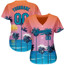 Load image into Gallery viewer, Custom Orange Teal-Navy 3D Pattern Design Sun Beach Hawaii Palm Trees Authentic Baseball Jersey
