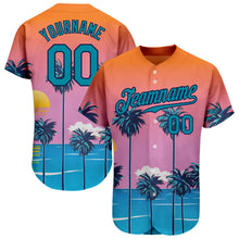 Load image into Gallery viewer, Custom Orange Teal-Navy 3D Pattern Design Sun Beach Hawaii Palm Trees Authentic Baseball Jersey
