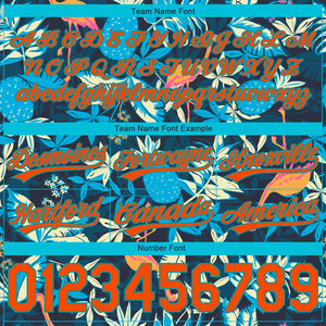 Custom Black Orange-Lakes Blue 3D Pattern Hawaii Palms Leave And Flamingo Authentic Basketball Shorts