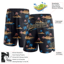 Load image into Gallery viewer, Custom Black City Cream 3D Pattern Hawaii Palm Trees And Island Authentic Basketball Shorts
