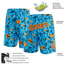 Load image into Gallery viewer, Custom Lakes Blue Bay Orange-Black 3D Pattern Hawaii Leaves And Orange Authentic Basketball Shorts
