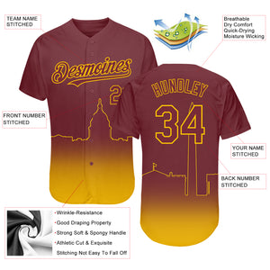 Custom Burgundy Yellow 3D Washington City Edition Fade Fashion Authentic Baseball Jersey