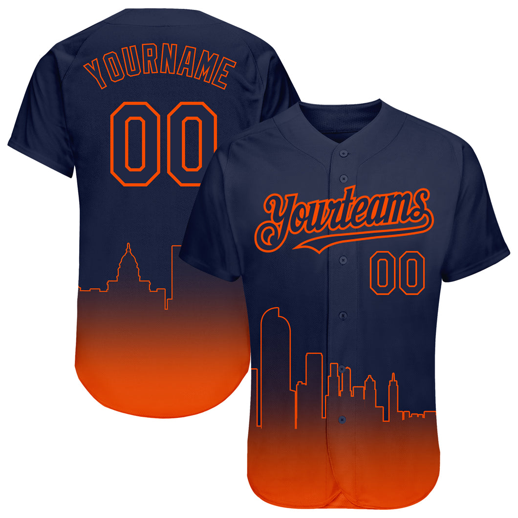 Custom Navy Orange 3D Denver City Edition Fade Fashion Authentic Baseball Jersey