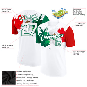 Custom White Kelly Green-Red 3D Mexico Splashes Performance T-Shirt