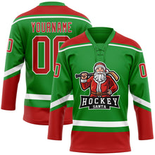 Load image into Gallery viewer, Custom Grass Green Red-White Christmas Santa Claus 3D Hockey Lace Neck Jersey
