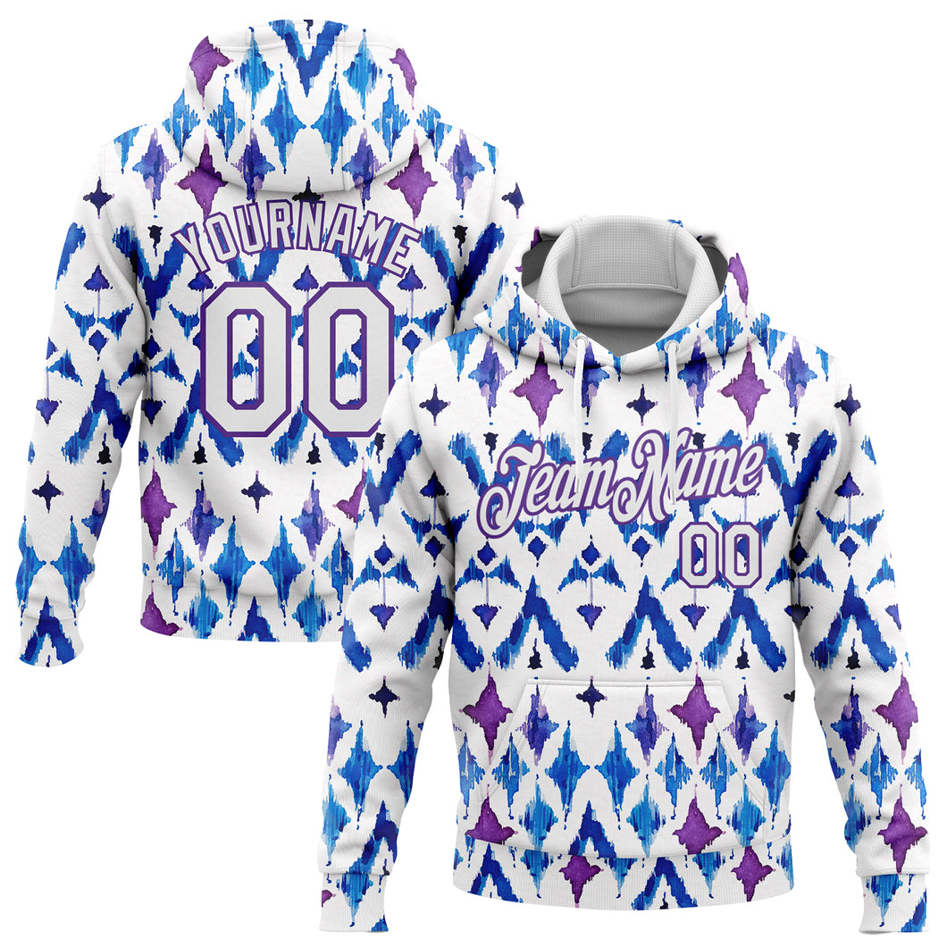 Custom Stitched Tie Dye White-Purple 3D Abstract Watercolor Sports Pullover Sweatshirt Hoodie