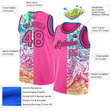 Load image into Gallery viewer, Custom Pink Black 3D Pattern Tropical Hawaii Palm Leaves Authentic Basketball Jersey
