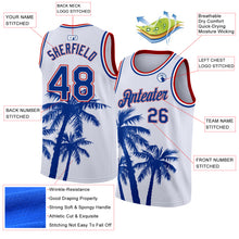 Load image into Gallery viewer, Custom White Royal-Red 3D Pattern Tropical Hawaii Coconut Trees Authentic Basketball Jersey
