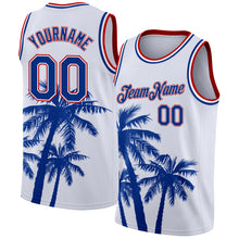 Load image into Gallery viewer, Custom White Royal-Red 3D Pattern Tropical Hawaii Coconut Trees Authentic Basketball Jersey
