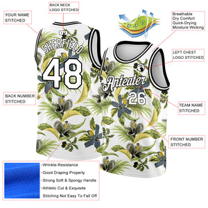 Custom White Black 3D Pattern Tropical Hawaii Plant And Flower Authentic Basketball Jersey