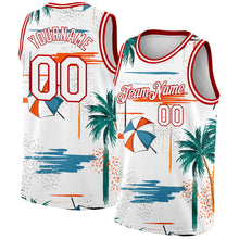 Load image into Gallery viewer, Custom White Red 3D Pattern Tropical Beach Hawaii Palm Trees Authentic Basketball Jersey
