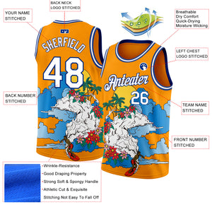 Custom Bay Orange White-Royal 3D Pattern Tropical Beach Hawaii Palm Trees Authentic Basketball Jersey