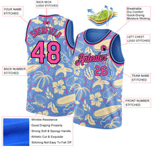 Load image into Gallery viewer, Custom Light Blue Pink-Black 3D Pattern Tropical Hawaii Trees Authentic Basketball Jersey
