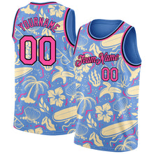 Load image into Gallery viewer, Custom Light Blue Pink-Black 3D Pattern Tropical Hawaii Trees Authentic Basketball Jersey
