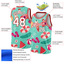 Load image into Gallery viewer, Custom Aqua White-Red 3D Pattern Tropical Hawaii Beach Authentic Basketball Jersey
