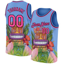 Load image into Gallery viewer, Custom Light Blue Pink-Black 3D Pattern Cartoon Tropical Hawaii Rainforest Authentic Basketball Jersey
