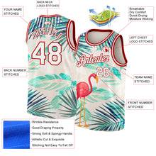 Load image into Gallery viewer, Custom White Red 3D Pattern Tropical Hawaii Leaves And Flamingo Authentic Basketball Jersey
