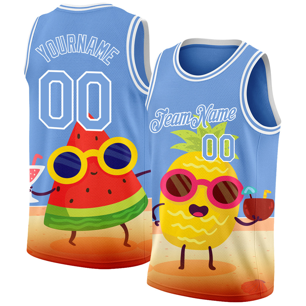 Custom Light Blue White 3D Pattern Summer Beach Holiday Authentic Basketball Jersey