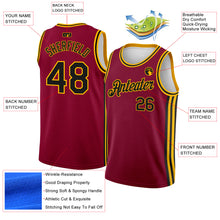 Load image into Gallery viewer, Custom Maroon Black-Gold Side Stripes Authentic City Edition Basketball Jersey
