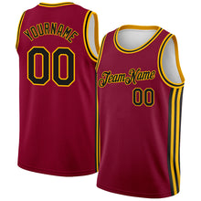 Load image into Gallery viewer, Custom Maroon Black-Gold Side Stripes Authentic City Edition Basketball Jersey
