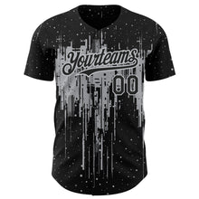 Load image into Gallery viewer, Custom Black Gray 3D Pattern Design Dripping Splatter Art Authentic Baseball Jersey
