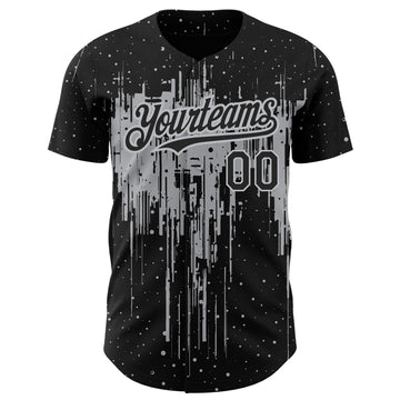 Custom Black Gray 3D Pattern Design Dripping Splatter Art Authentic Baseball Jersey