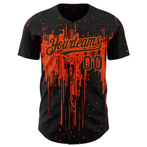 Custom Black Orange 3D Pattern Design Dripping Splatter Art Authentic Baseball Jersey