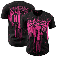 Load image into Gallery viewer, Custom Black Pink 3D Pattern Design Dripping Splatter Art Authentic Baseball Jersey
