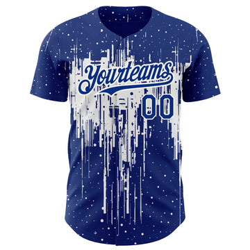 Custom Royal White 3D Pattern Design Dripping Splatter Art Authentic Baseball Jersey