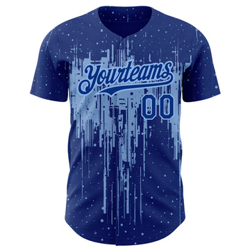 Custom Royal Light Blue 3D Pattern Design Dripping Splatter Art Authentic Baseball Jersey